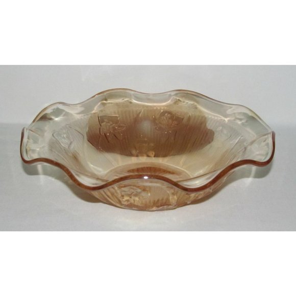 Jeannette Glass IRIS AND HERRINGBONE Marigold Iridescent Med Ruffled Salad Bowl - Picture 1 of 4